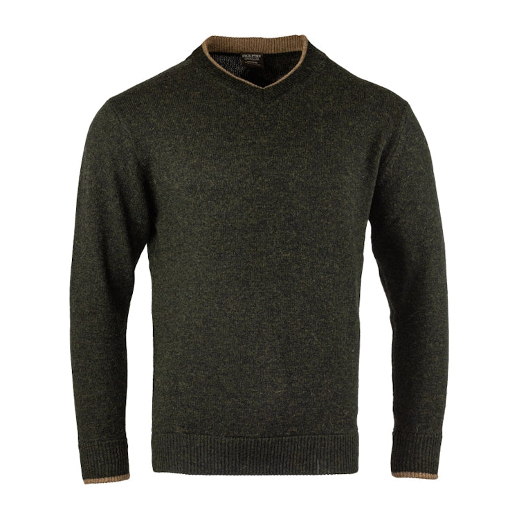 Jack Pyke Ashcombe V Neck 100% Lambswool Sweater - Dark Olive