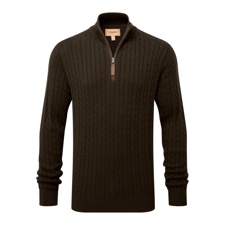 Schoffel Calton Cotton Cashmere Cable 1/4 Zip Jumper - Loden Green