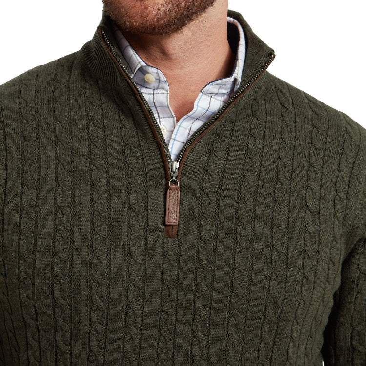 Schoffel Calton Cotton Cashmere Cable 1/4 Zip Jumper - Loden Green