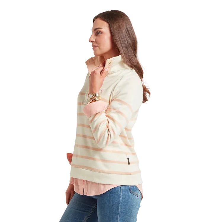 Schoffel Ladies Sandown Sweatshirt - Pale Stone/Coral Peach Stripe
