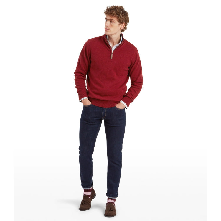 Schoffel Lewis Lambswool 1/4 Zip Jumper - Deep Red