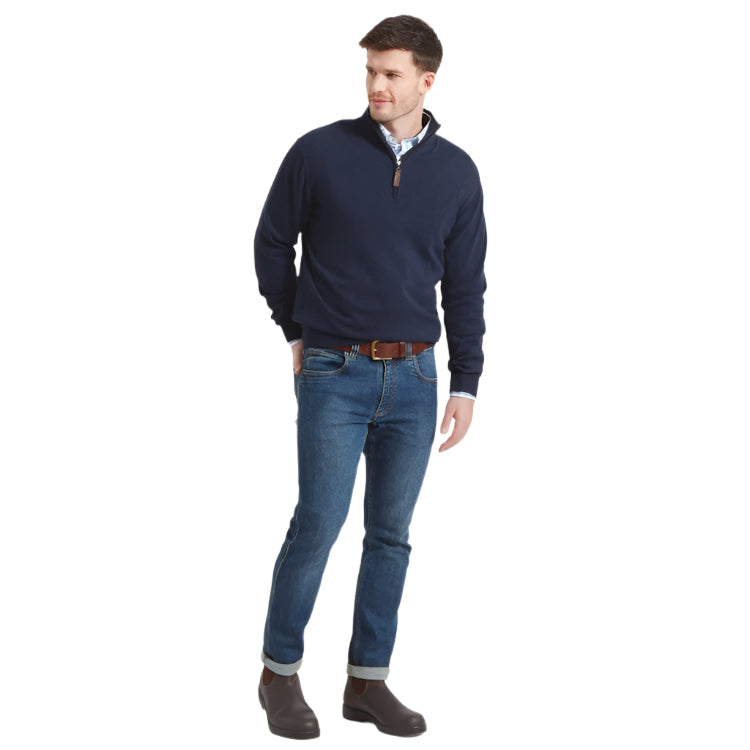 Schoffel Porthmeor Pima Cotton 1/4 Zip Jumper - Navy