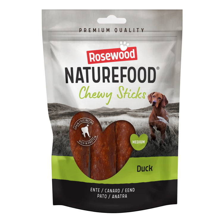 Rosewood Naturefood Dog Treats - Chewy Sticks Duck Medium 4pc 100g