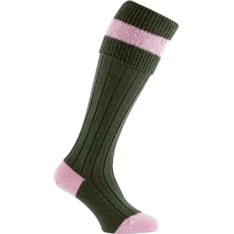 Pennine Byron Shooting Socks - Olive/Pink