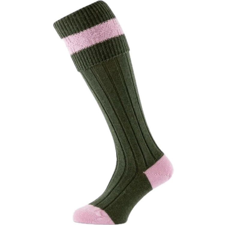 Pennine Byron Shooting Socks - Olive/Pink