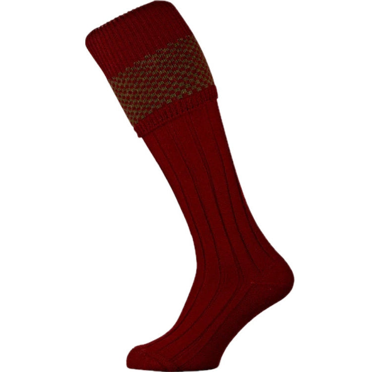 Pennine Penrith Shooting Socks - Olive/Burgundy