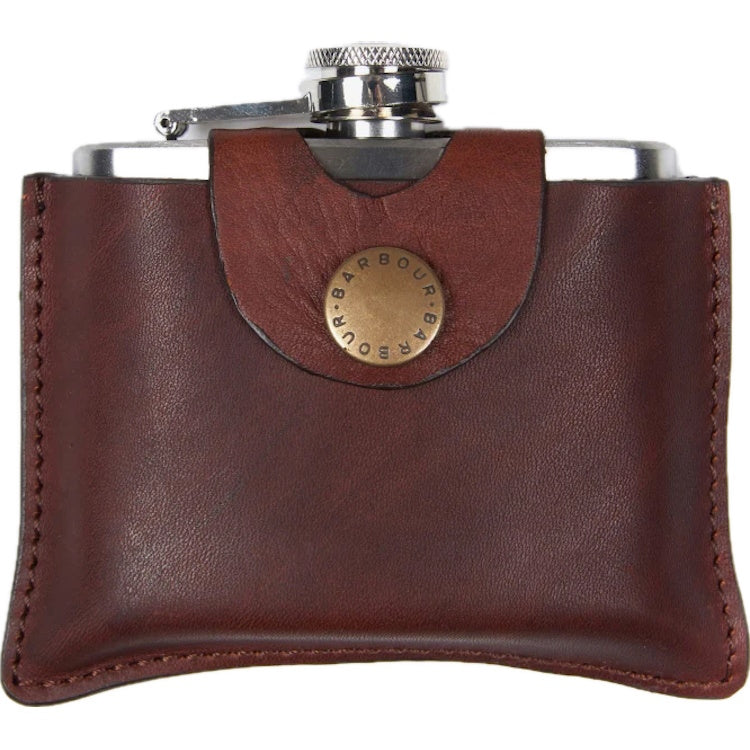 Barbour 4oz Hinged Hip Flask - Brown