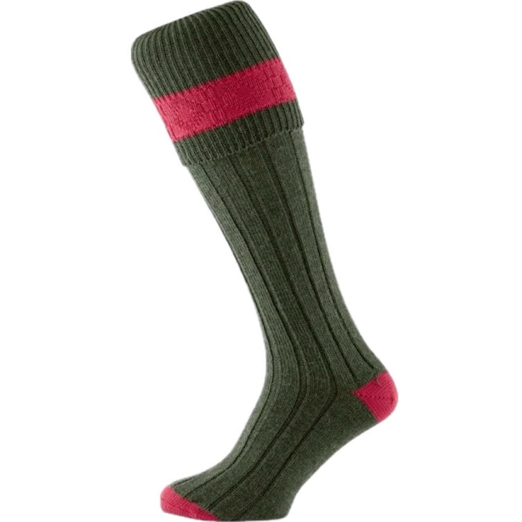 Pennine Byron Shooting Socks - Olive/Ruby