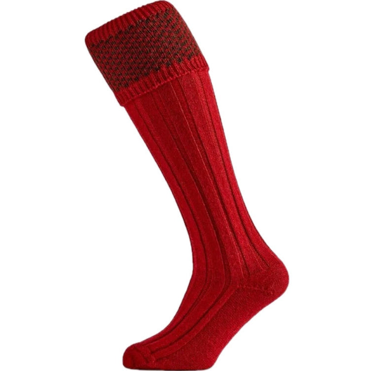 Pennine Penrith Shooting Socks - Olive/Ruby