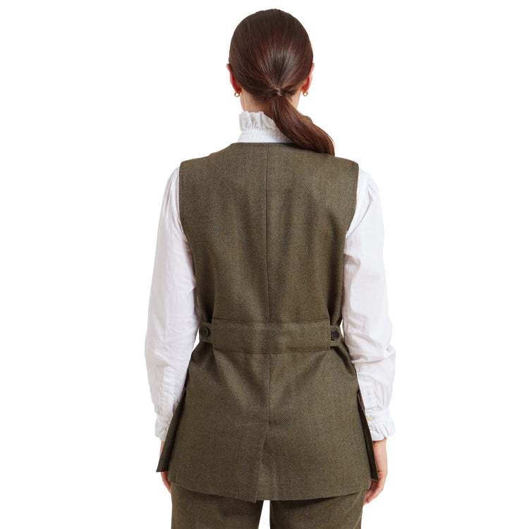 Schoffel Ladies Tweed Shooting Vest - Loden Green Herringbone Tweed