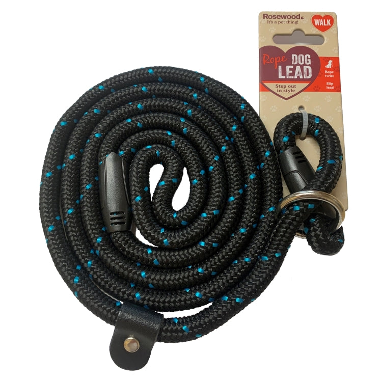 Rosewood Rope Twist Slip Lead - Black/Blue