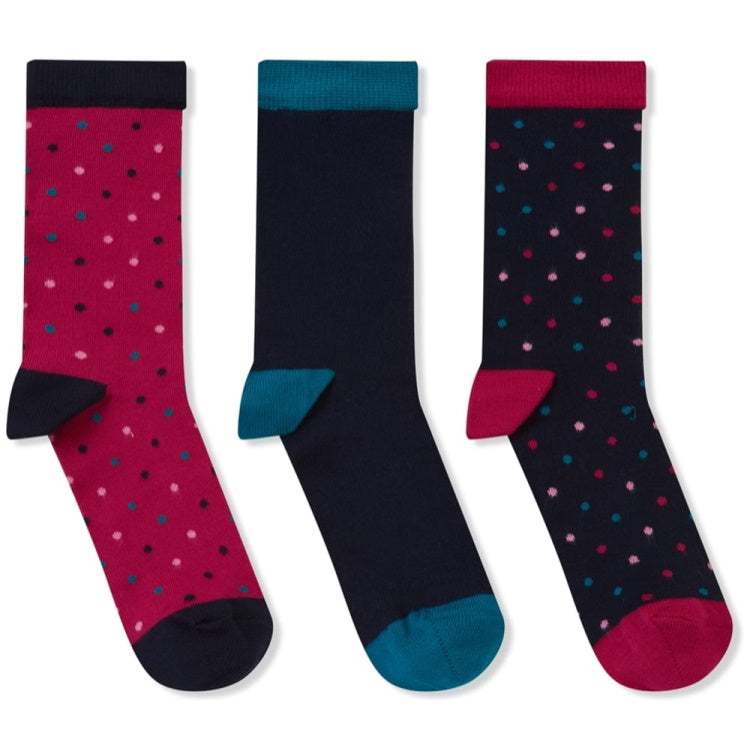 Schoffel Ladies Bamboo Socks Boxed Pack of 3 - Navy Dot Mix