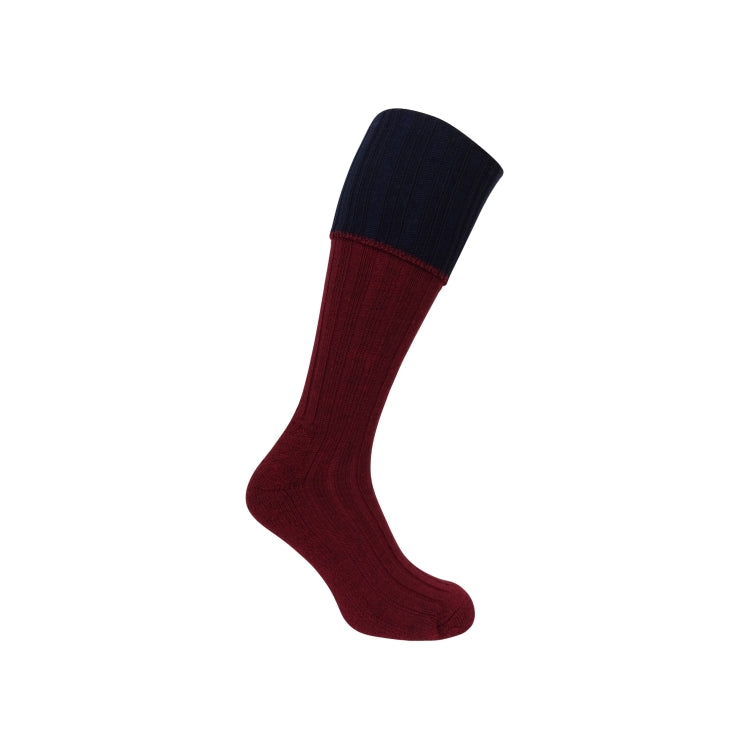 Hoggs of Fife Contrast Turnover Top Stocking - Burgundy/Navy