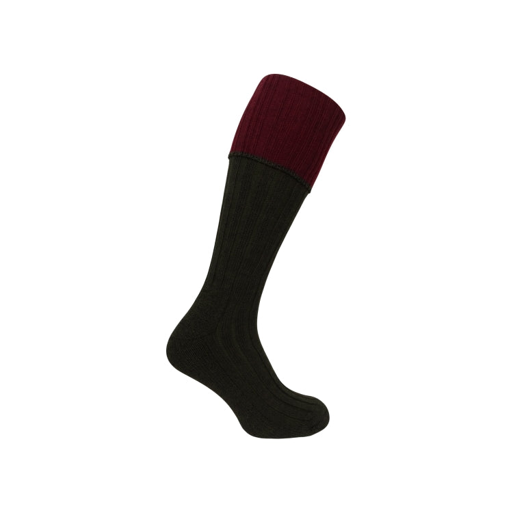 Hoggs of Fife Contrast Turnover Top Stocking - Dark Green/Burgundy