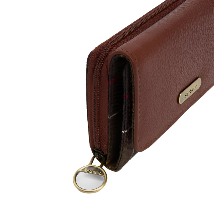 Barbour Ladies Rosa Leather French Purse - Brown/Classic Tartan