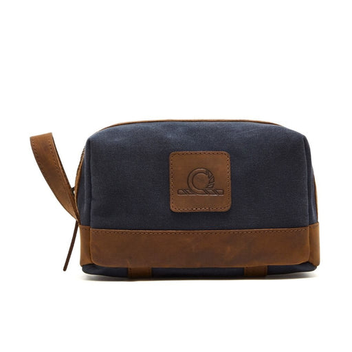 Chatham Waxed Canvas Wash Bag - Navy/Brown