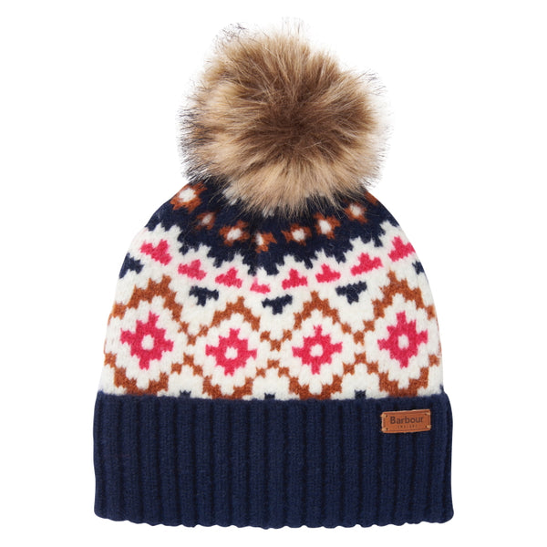Barbour Ladies Claudia Fairisle Beanie - Navy/Pink Dahila