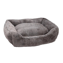 House of Paws Plush Square Snuggle Dog Bed - Grey