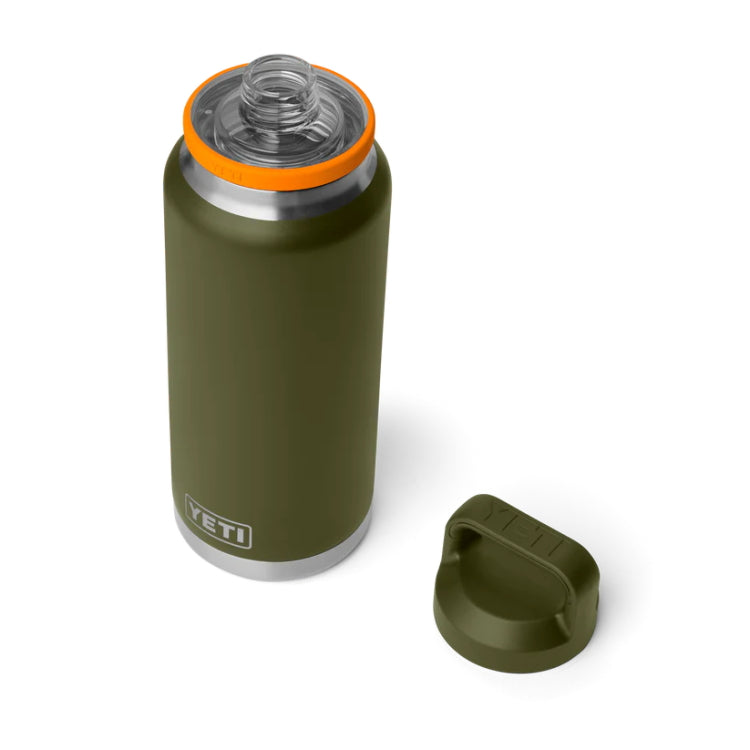 Yeti Rambler 36oz Insulated Bottle with Chug Cap - Olive/King Crab Orange