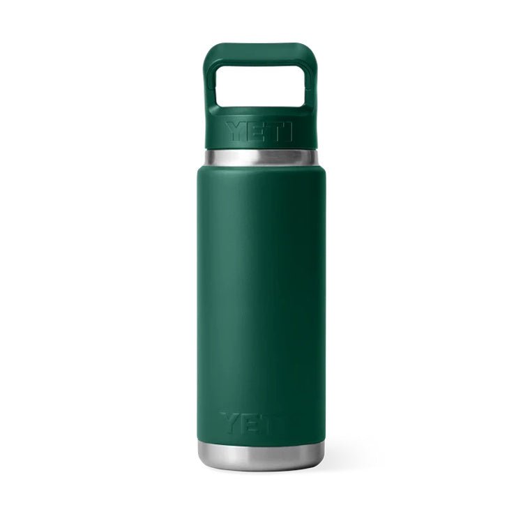 Yeti Rambler 26oz Insulated Bottle with Colour Matched Straw Cap - Black Forest Green