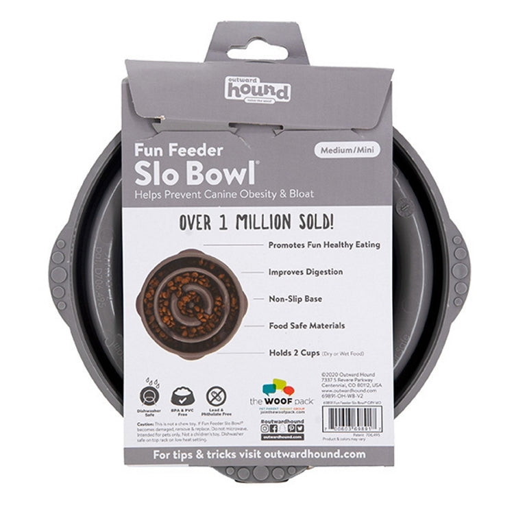 Outward Hound Fun Feeder Slow Bowl - Grey - Medium