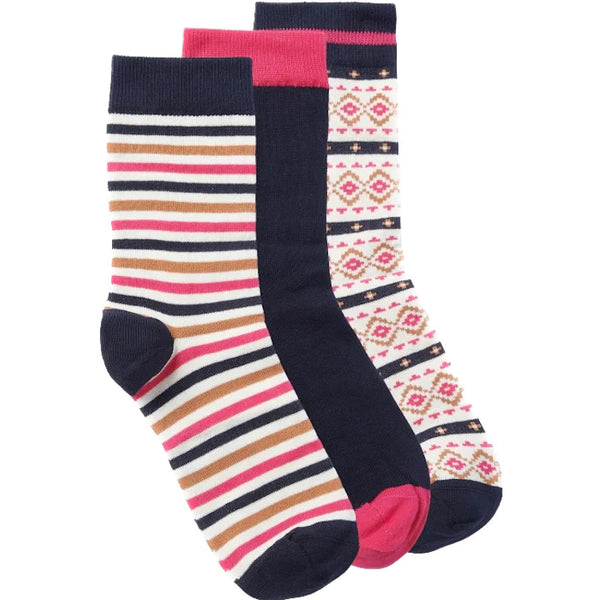 Barbour Ladies Claudia Fairisle Sock Gift Set - Navy/Pink Mix