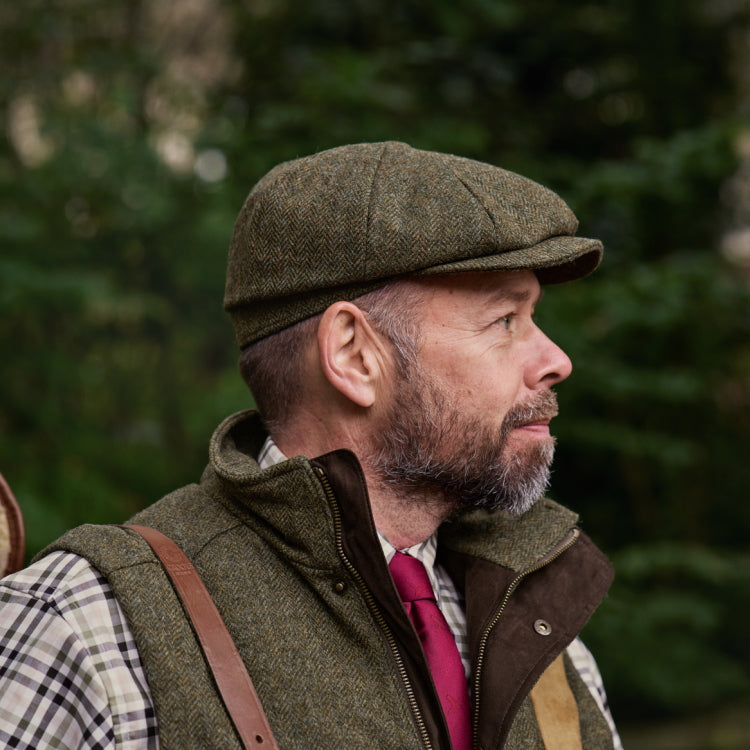 Harkila Kenmore Cl. Baker Boy Cap - Forest Green/Herringbone