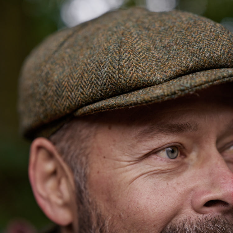 Harkila Kenmore Cl. Baker Boy Cap - Forest Green/Herringbone