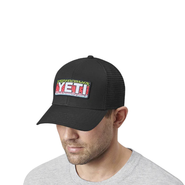 Yeti Rainbow Trout Logo Badge Trucker Cap - Black
