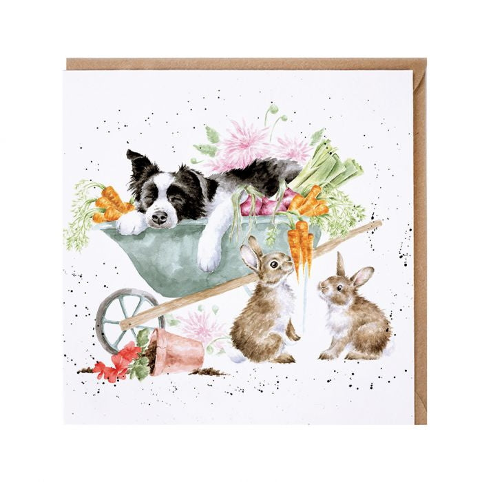 Wrendale Designs Sleeping on the Job Collie and Rabbit Card