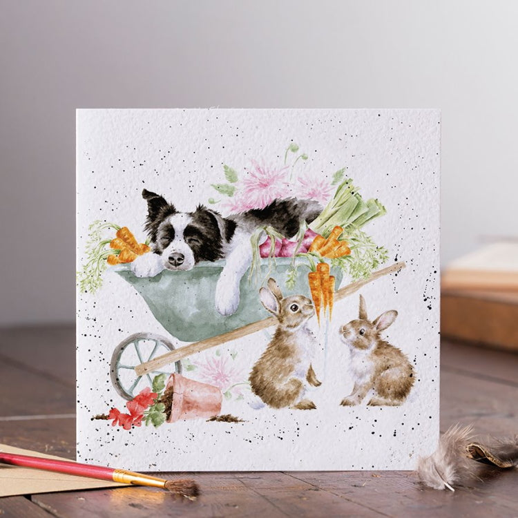 Wrendale Designs Sleeping on the Job Collie and Rabbit Card