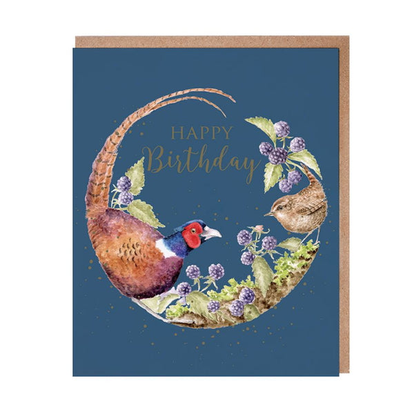 Wrendale Designs Occasion Card - Through The Brambles Pheasant and Wren Birthday Card