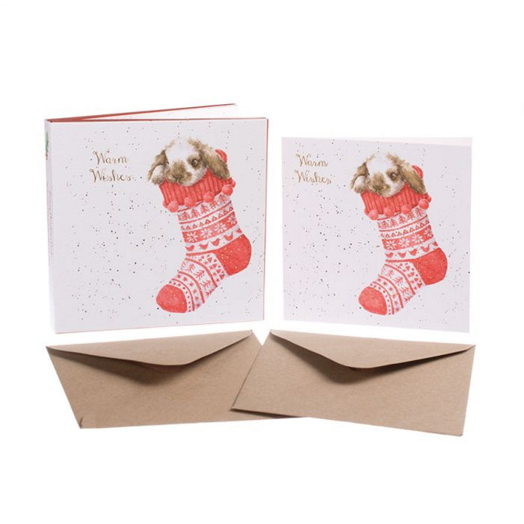 Wrendale Designs Christmas Boxed Cards - Christmas Stocking Rabbit Set of 8