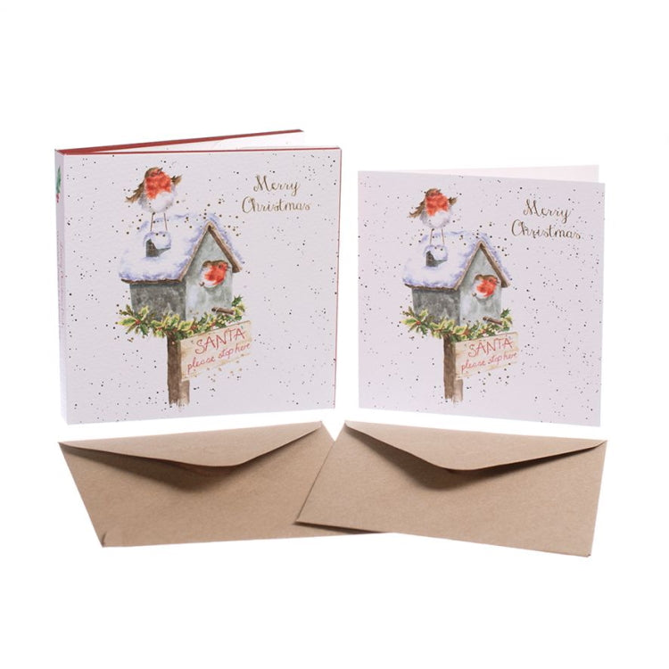 Wrendale Designs Christmas Boxed Cards - Please Stop Here Robin