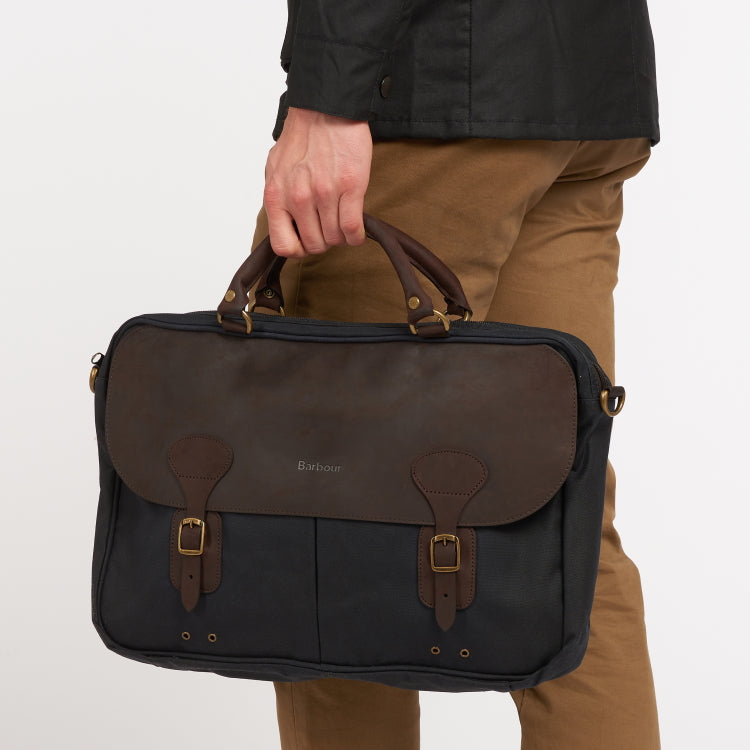 Barbour Wax Leather Briefcase - Navy