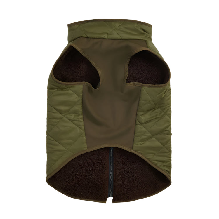 Barbour Reversible Quilt/Borg Fleece Dog Coat - Olive/Brown