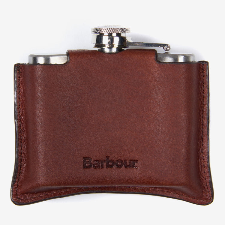 Barbour 4oz Hinged Hip Flask - Brown
