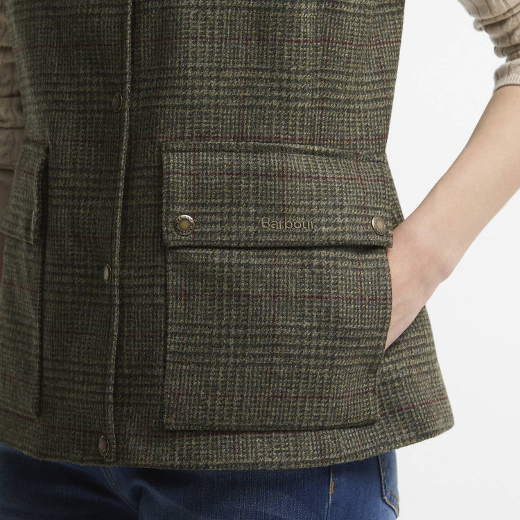 Barbour Ladies Joyce Wool Gilet - Olive/Prince Of Wales Check