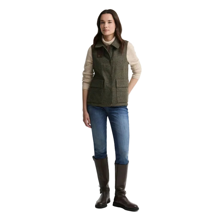 Barbour Ladies Joyce Wool Gilet - Olive/Prince Of Wales Check