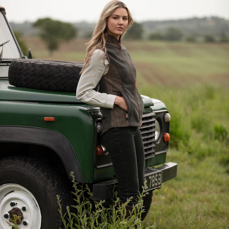 Gunner and Hound Ladies Tweed Incorporated Gilet - Forest Green