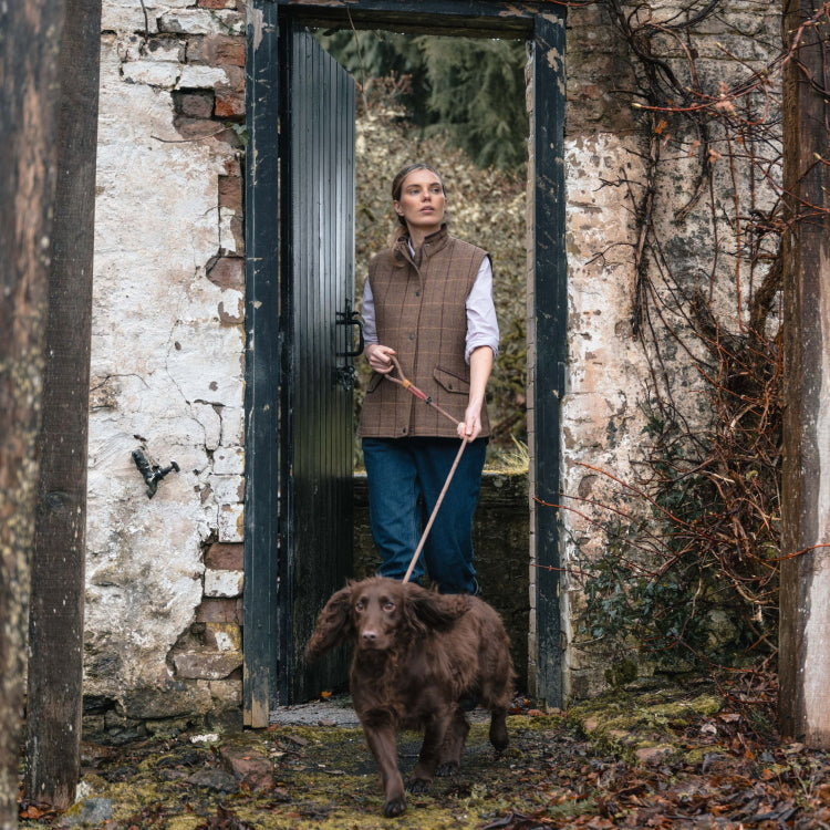 Hoggs of Fife Ladies Eden Technical Tweed Gilet - Bracken/Blackberry