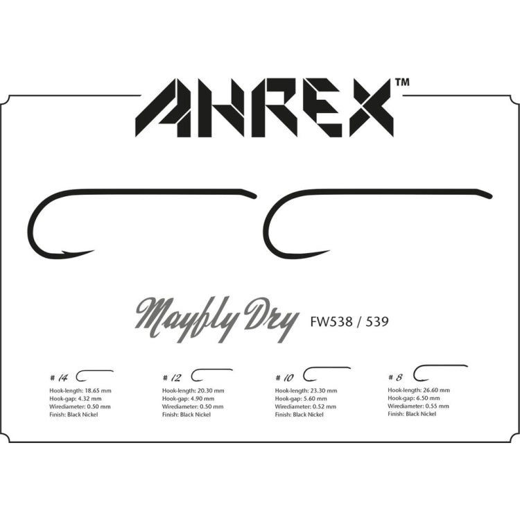 Ahrex FW539 Mayfly Dry Barbless Hooks