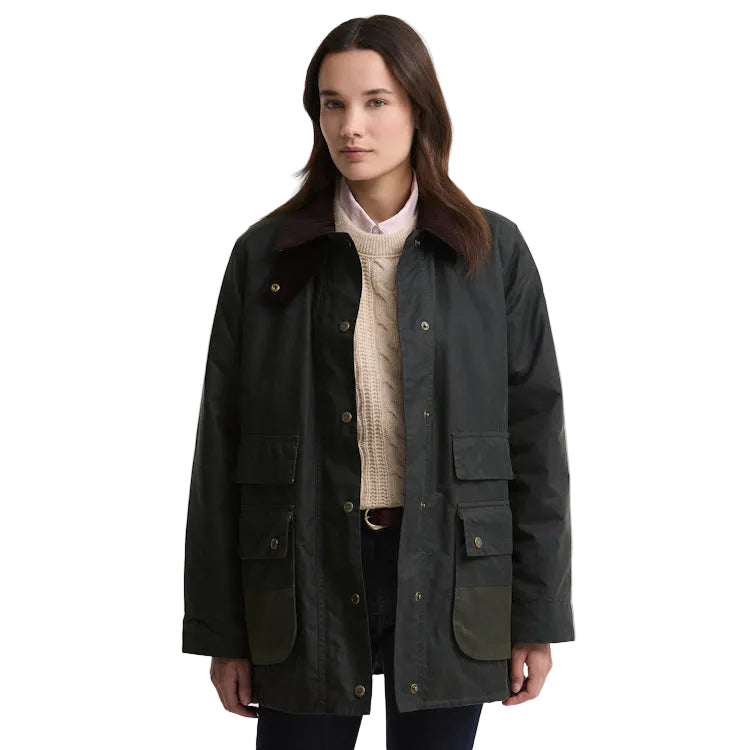 Barbour Ladies Modern Border Wax Jacket - Sage/Classic