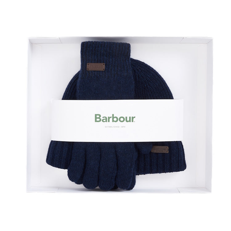 Barbour Carlton Beanie & Gloves Gift Set - Navy