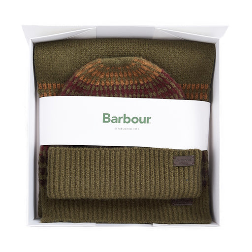 Barbour Branton Beanie and Scarf Gift Set - Army Green