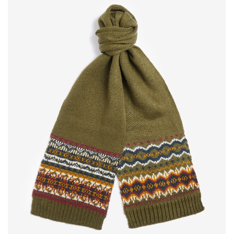 Barbour Fairisle Beanie and Scarf Gift Set - Olive