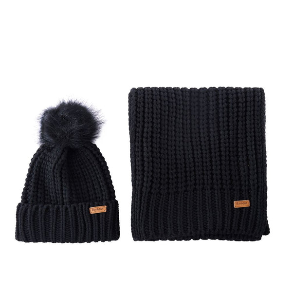 Barbour Ladies Saltburn Beanie and Scarf Set - Black