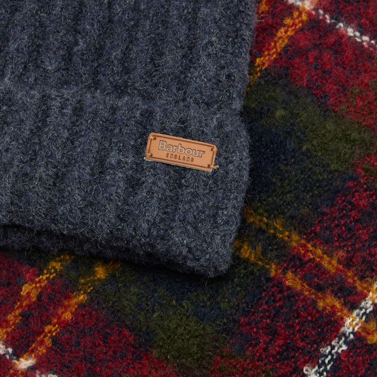 Barbour Ladies Saltburn Beanie and Tartan Scarf Gift Set - Winterberry Tartan