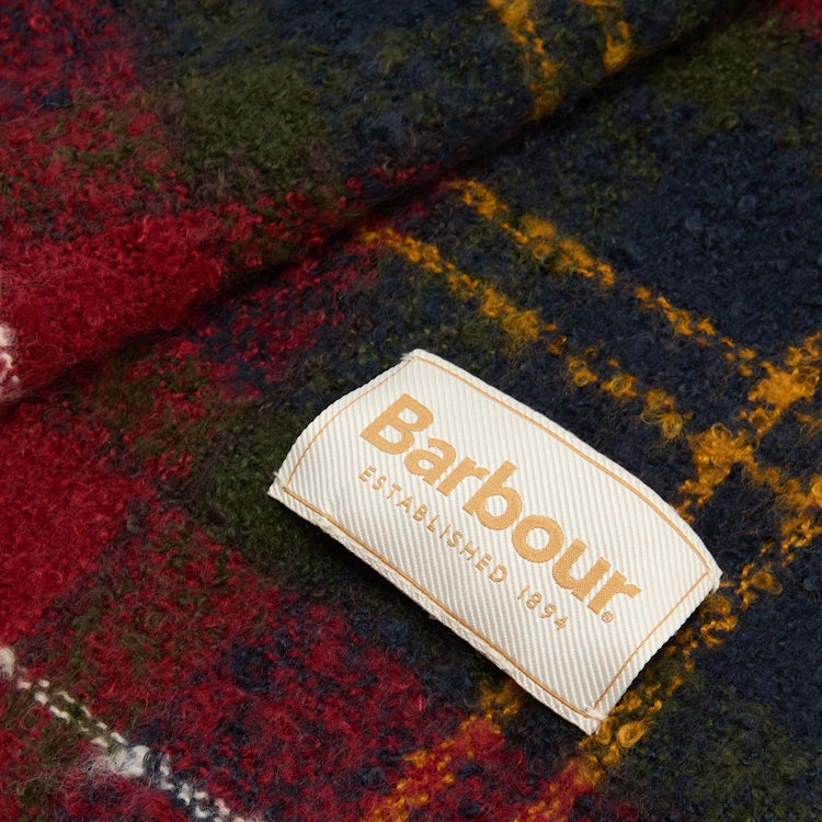 Barbour Ladies Saltburn Beanie and Tartan Scarf Gift Set - Winterberry Tartan