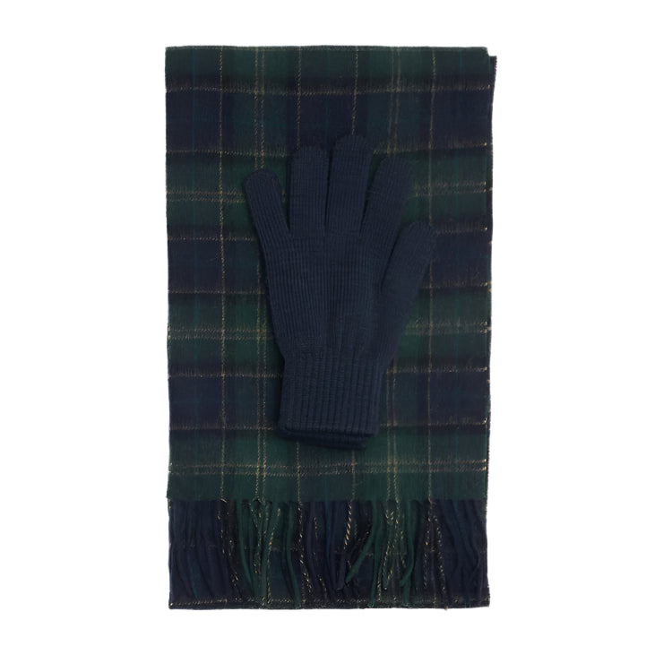 Barbour Tartan Scarf and Glove Gift Set Green Loch Tartan John